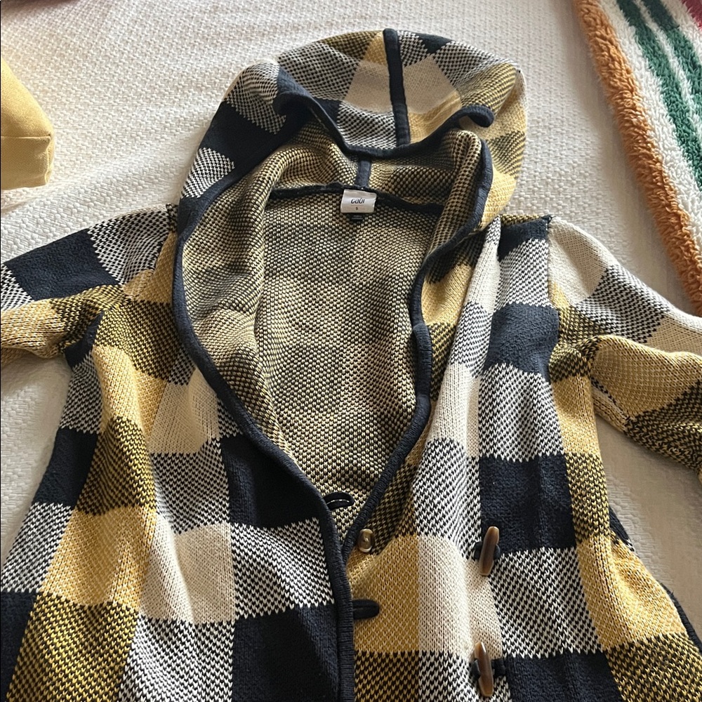 CAbi Navy and Yellow Plaid Knit Jacket